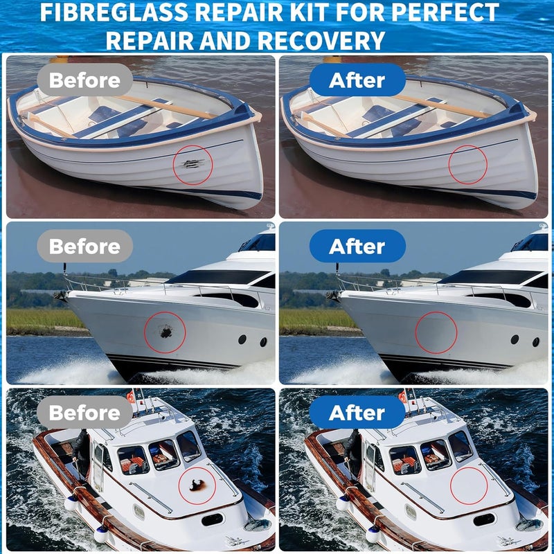 LANBOKIT Marine Fiberglass Repair Kit for Boats, Gel Coat Repair Kit for Boats, Epoxy Filler for Boats, Gelcoat Repair Kit, Fiberglass Boat Repair Kit Fix Holes, Chips & Deep Cracks, Boat Accessories - Image 3
